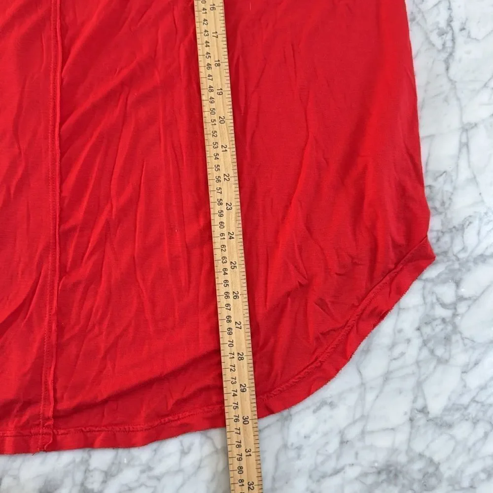 Free People Women's Sz Large Red Long Sleeve V-Neck Moonshine Tunic Tee Top